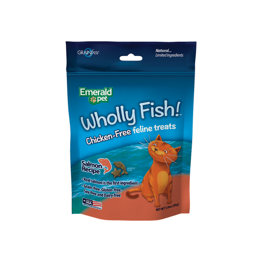 Emerald Pet Wholly Fish! Crunchy Cat Treats Salmon 3 oz