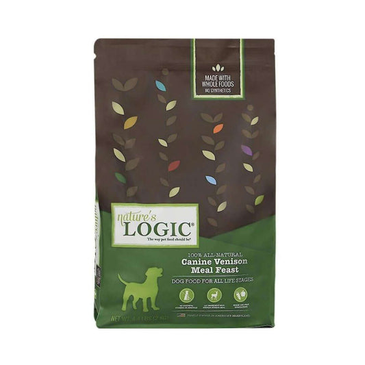 Nature's Logic dog food package with a brown and green design on a white background