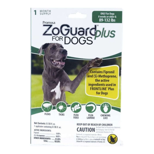 Zoguard Plus Flea & Tick Spot-On Treatment for Large Dogs 89-132 lbs - Single Dose