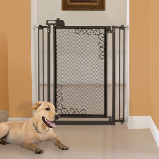Tall One-Touch Metal Mesh Pet Gate in Antique Bronze - Premium Quality
