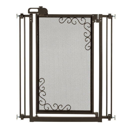 Tall One-Touch Metal Mesh Pet Gate in Antique Bronze - Premium Quality