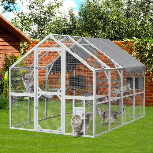 Large Outdoor Cat Enclosure with Platform - 110" Premium Cat Fence & Play Area
