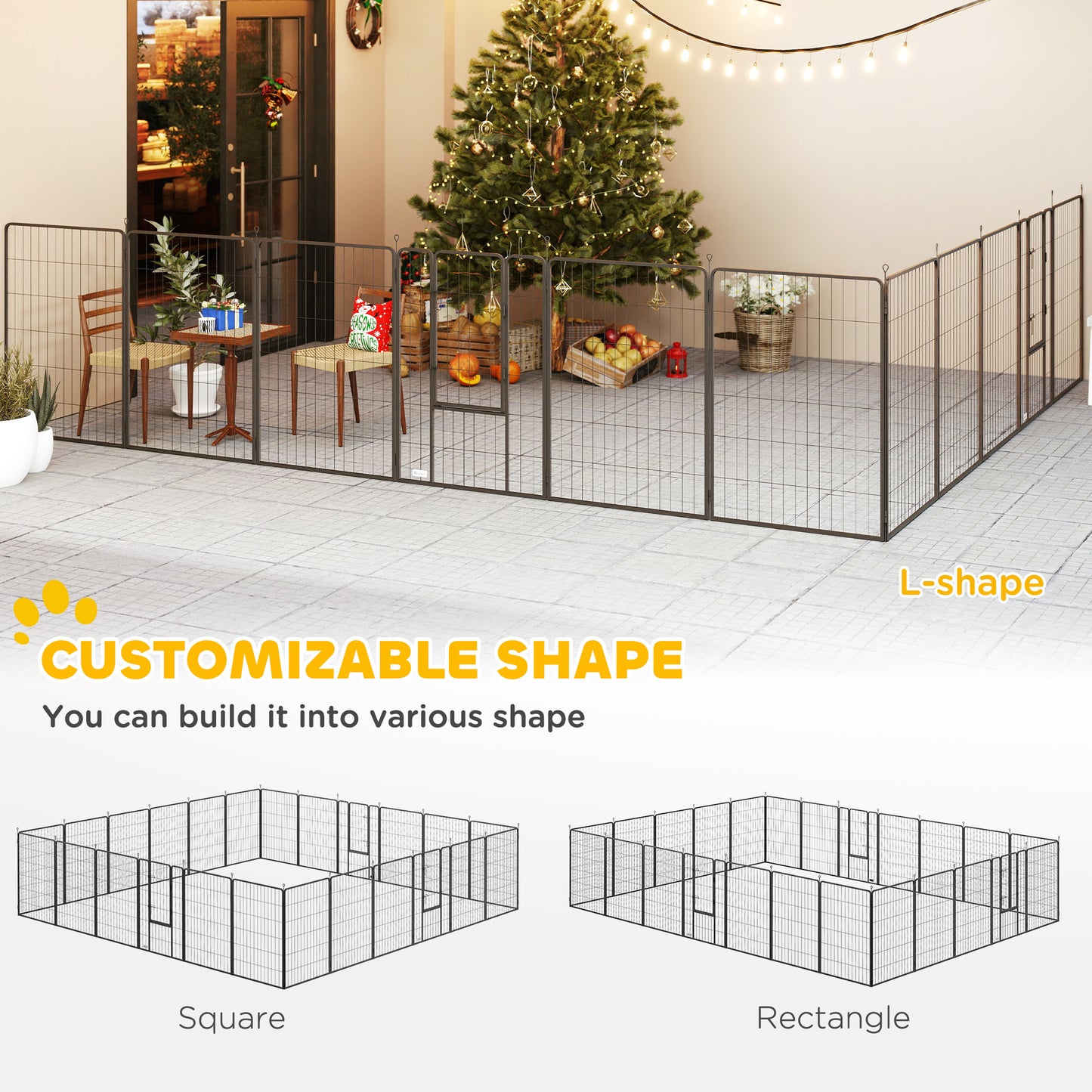 24-Panel Indoor/Outdoor Dog Playpen - 44.5" Height with Lockable Door & DIY Configuration