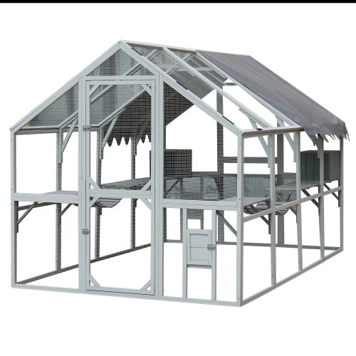 Large Outdoor Cat Enclosure with Platform - 110" Premium Cat Fence & Play Area