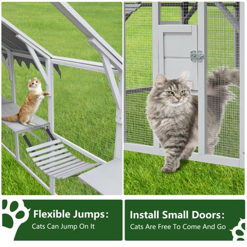 Large Outdoor Cat Enclosure with Platform - 110" Premium Cat Fence & Play Area