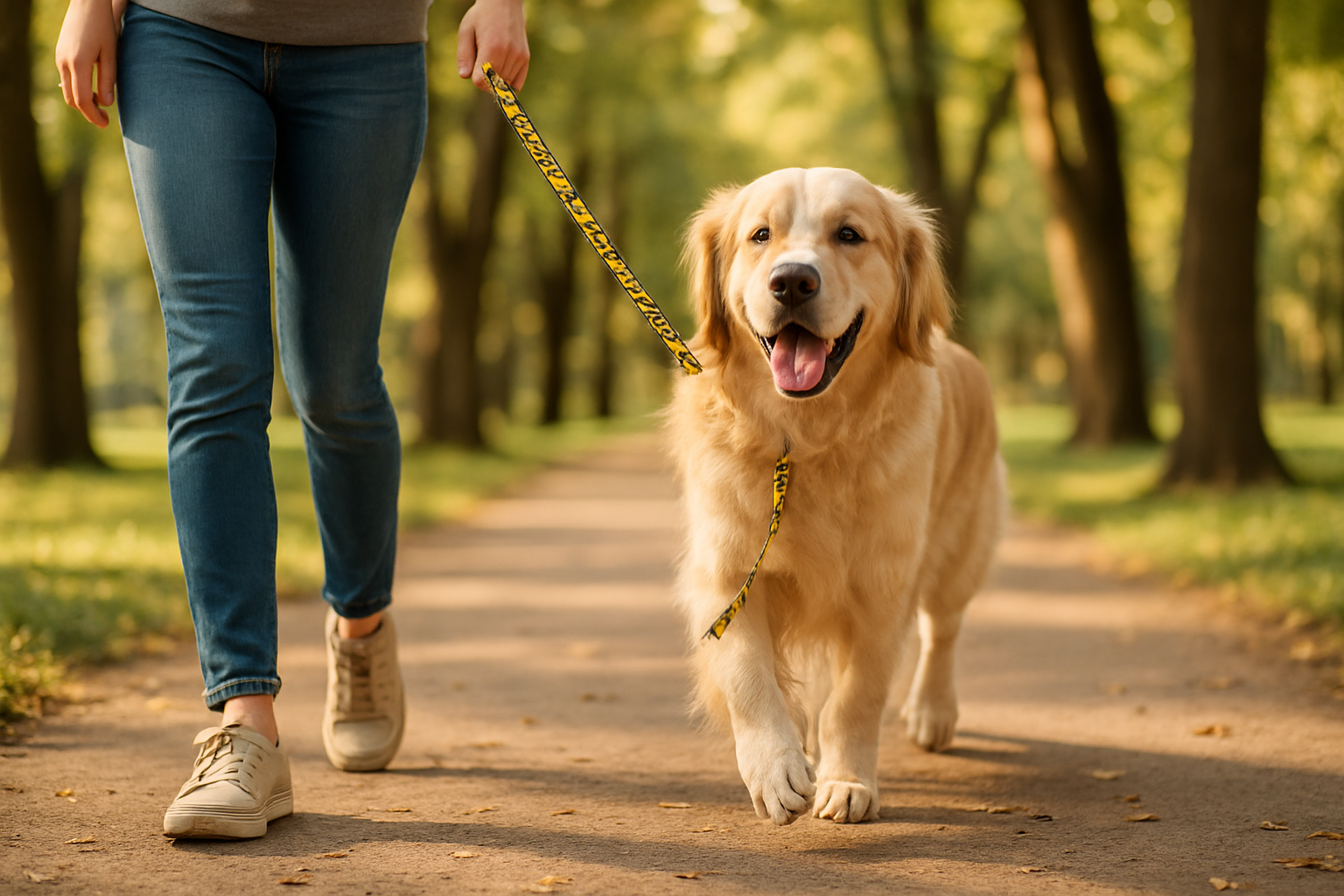 Lifestyle image of a dog leash in use
