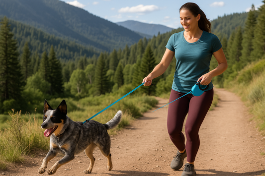 Lifestyle image of Alcott Adventure Retractable Belt Leash in use